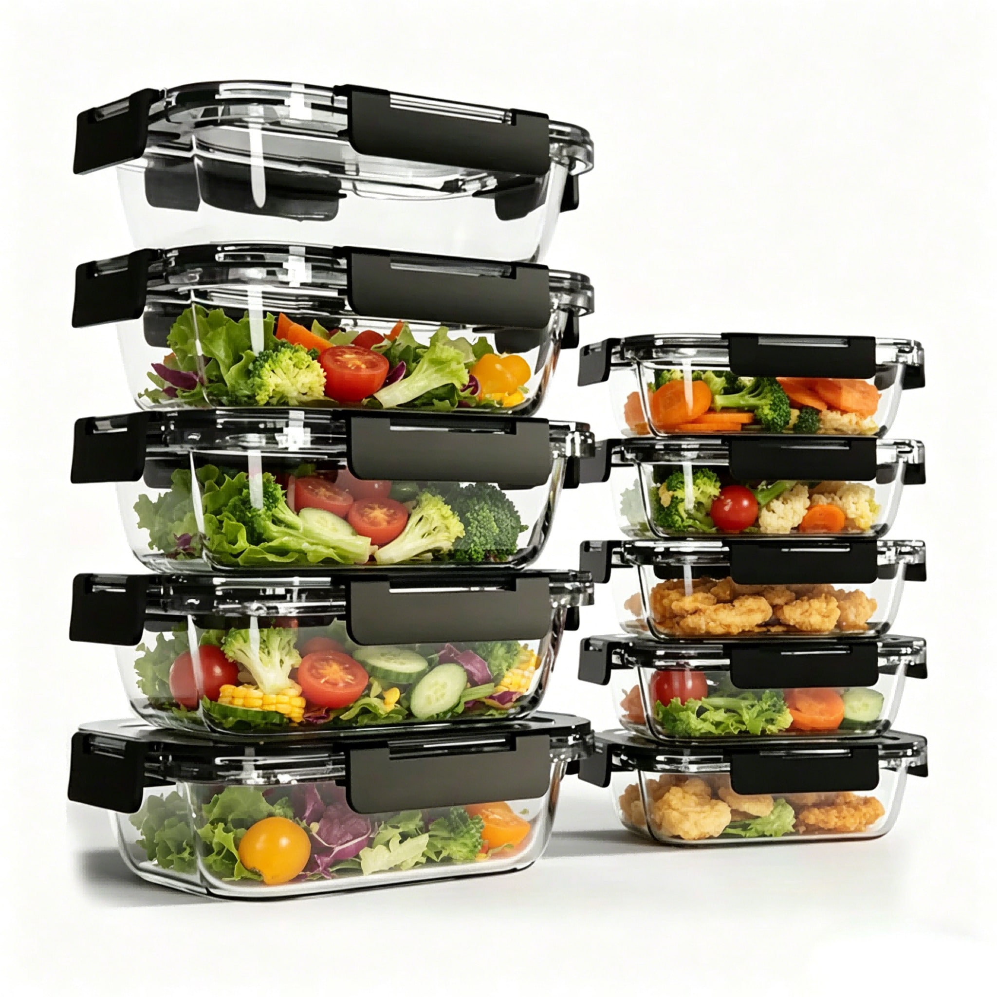 Meal Prep Oven Safe Containers - 10'lu Paket Cam Yemek Hazırlık Kapları