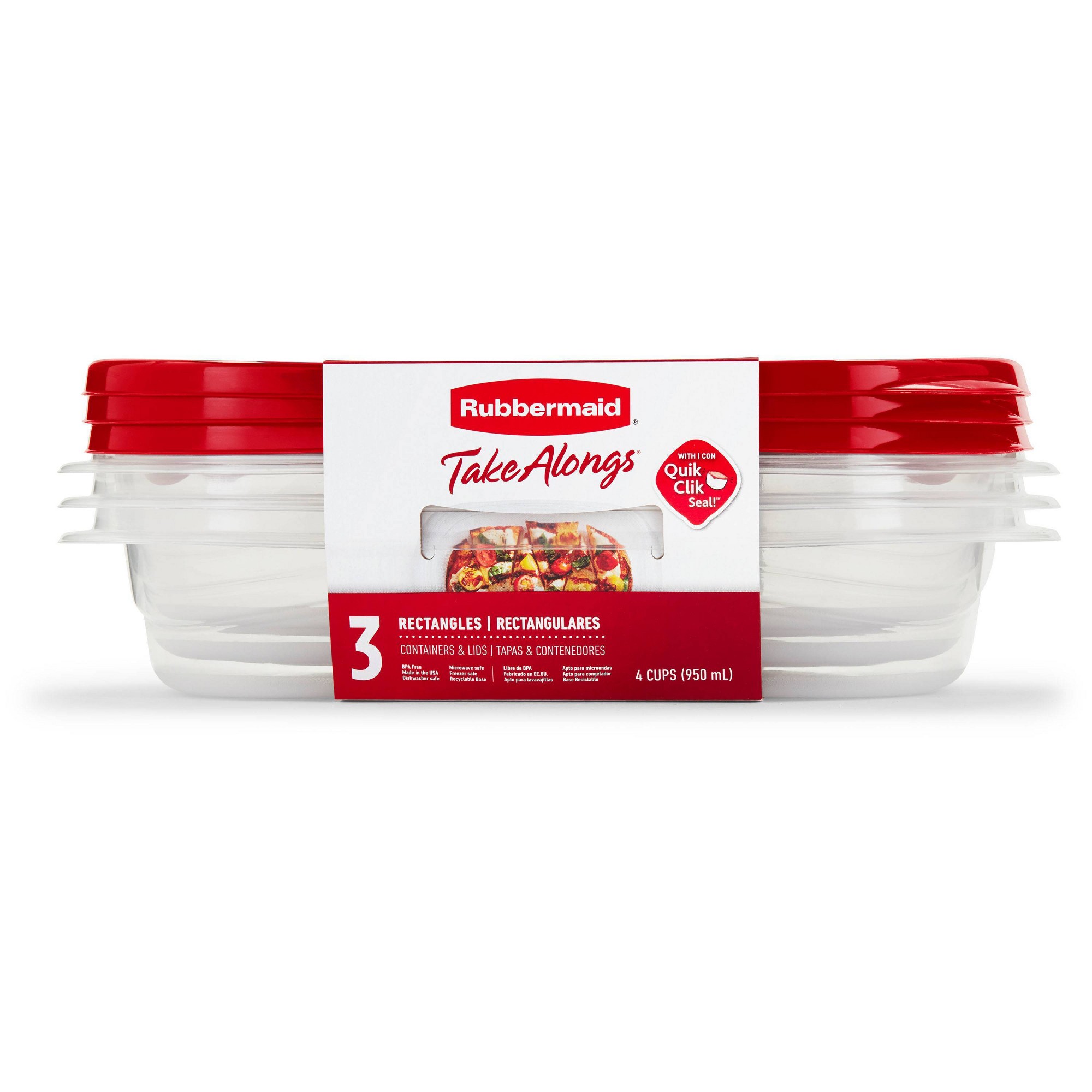 Meal Prep Lunch Boxes - 3 adet Kırmızı Dikdörtgen Gıda Saklama