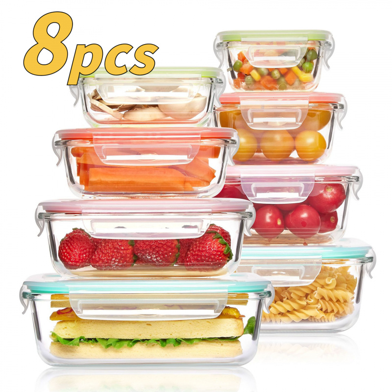 Meal Prep Oven Safe Containers - 8 adet mühürlü cam gıda saklama